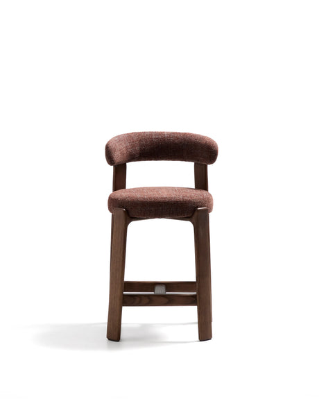 Hocker Granite aus brauner Chenille und massivem Eschenholz mit walnussholzfarbenem Finish, FSC 100%, 65 cm – Bild 6