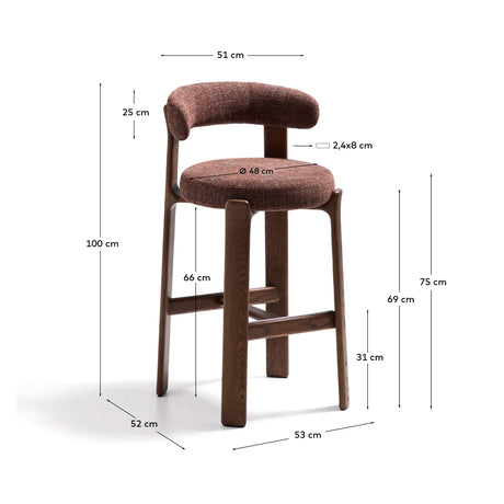Hocker Granite aus Chenille und massivem Eschenholz, FSC 100%, 75 cm – Bild 4