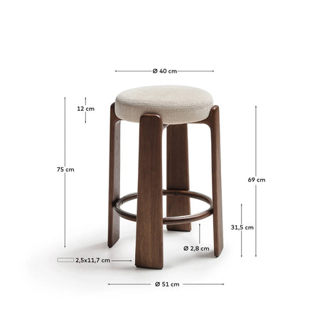 Hocker Granite aus Chenille und massivem Eschenholz in verschiedenen Farben, FSC 100%, 75 cm – Bild 3