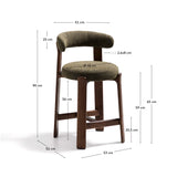 Hocker Granite aus grüner Chenille und massivem Eschenholz mit walnussholzfarbenem Finish, FSC 100%, 65 cm – Bild 4