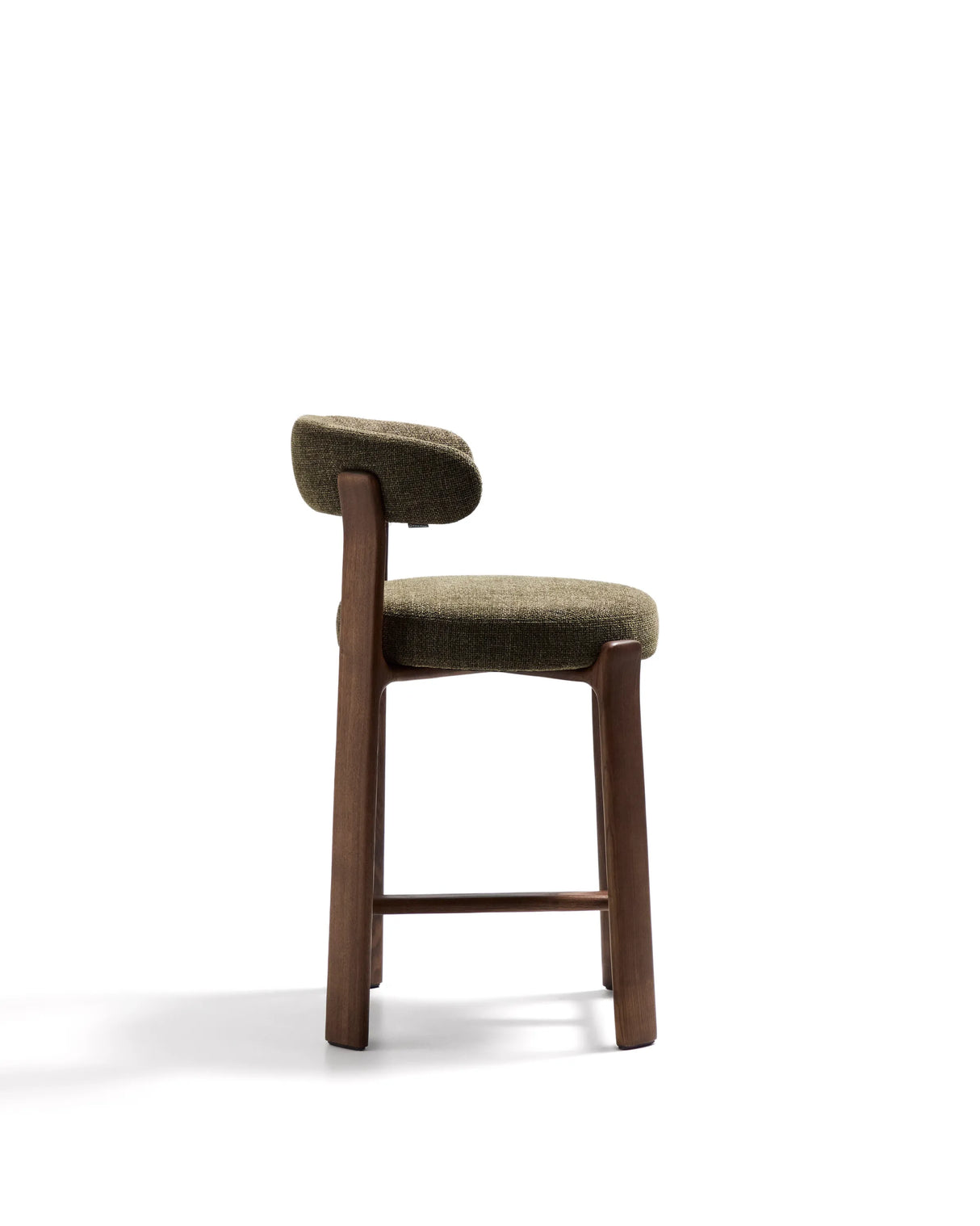 Hocker Granite aus grüner Chenille und massivem Eschenholz mit walnussholzfarbenem Finish, FSC 100%, 65 cm – Bild 5