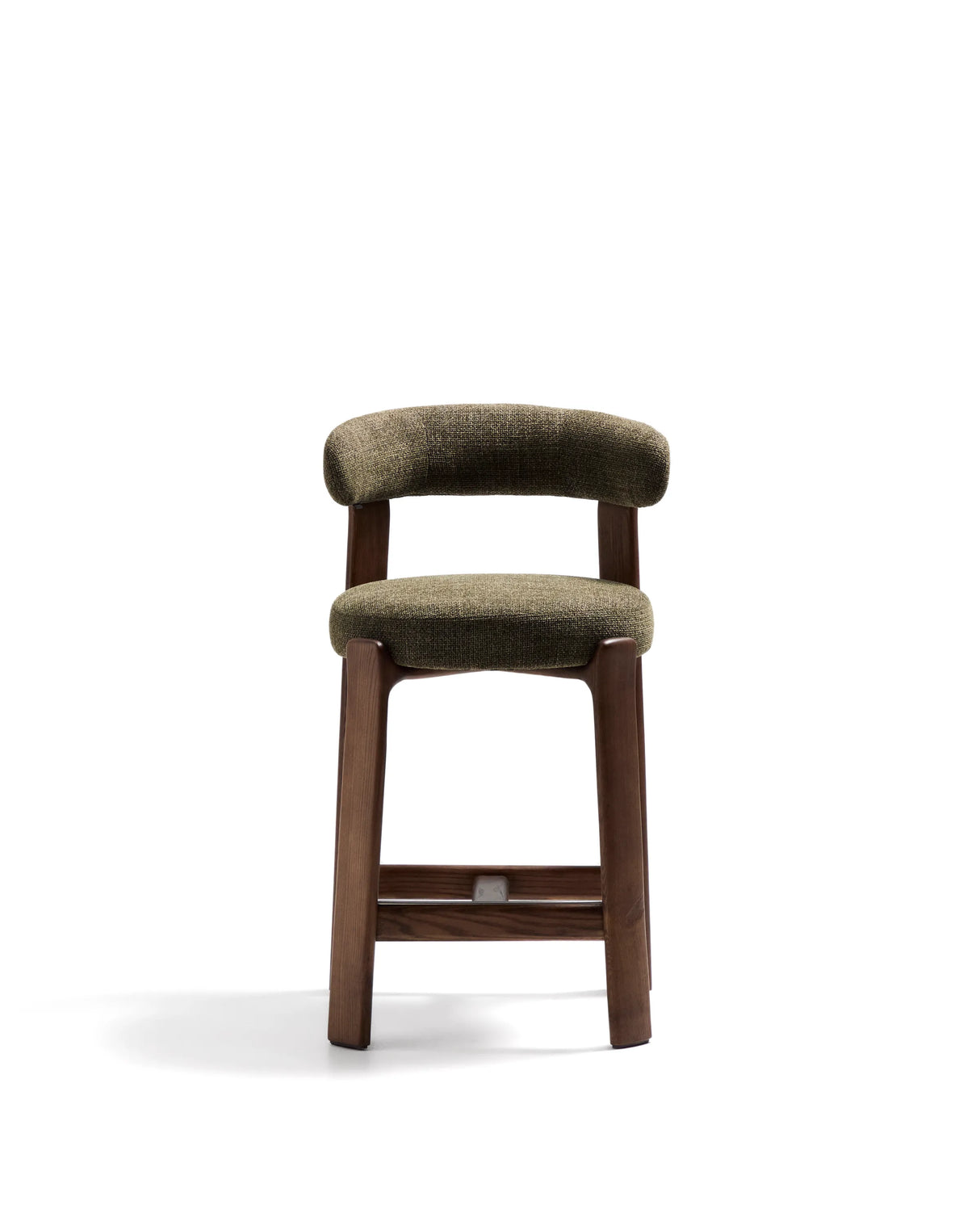 Hocker Granite aus grüner Chenille und massivem Eschenholz mit walnussholzfarbenem Finish, FSC 100%, 65 cm – Bild 7