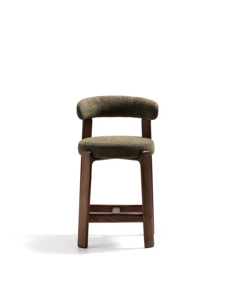 Hocker Granite aus grüner Chenille und massivem Eschenholz mit walnussholzfarbenem Finish, FSC 100%, 65 cm – Bild 7