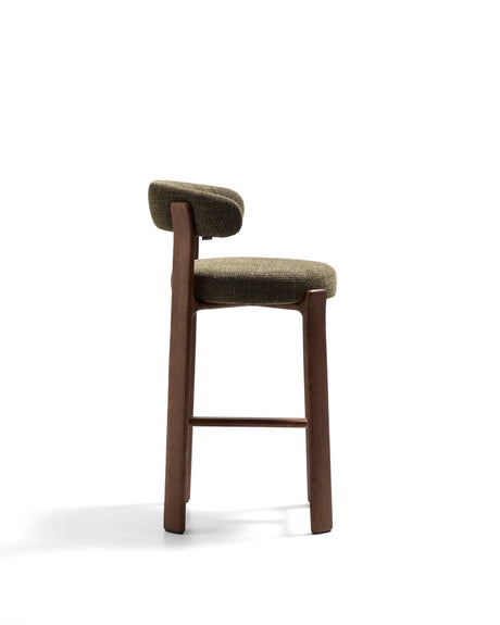 Hocker Granite aus grüner Chenille und massivem Eschenholz mit walnussholzfarbenem Finish, FSC 100%, 75 cm – Bild 5