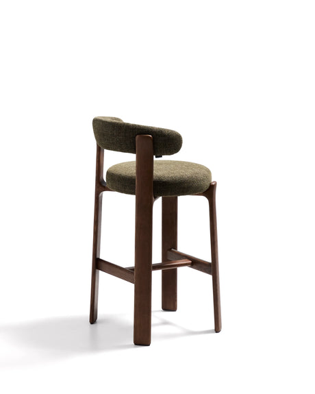 Hocker Granite aus grüner Chenille und massivem Eschenholz mit walnussholzfarbenem Finish, FSC 100%, 75 cm – Bild 6