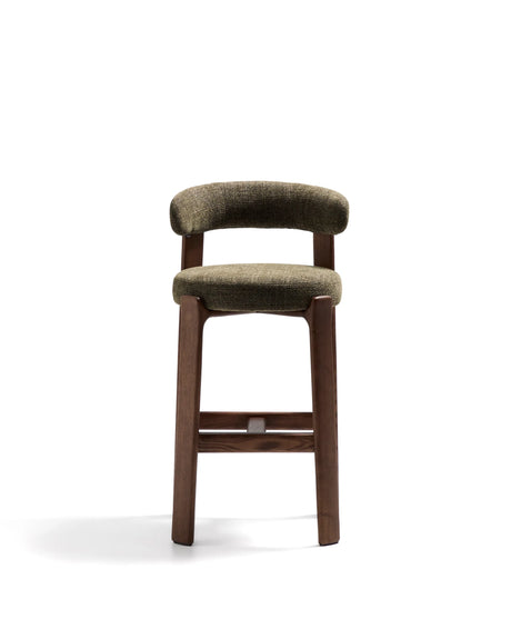 Hocker Granite aus grüner Chenille und massivem Eschenholz mit walnussholzfarbenem Finish, FSC 100%, 75 cm – Bild 7