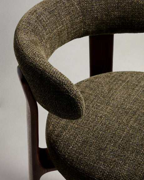 Hocker Granite aus grüner Chenille und massivem Eschenholz mit walnussholzfarbenem Finish, FSC 100%, 75 cm – Bild 9