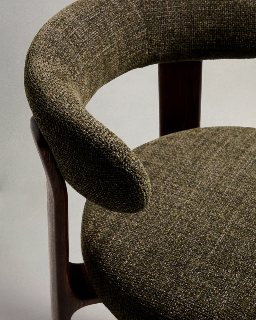 Hocker Granite aus grüner Chenille und massivem Eschenholz mit walnussholzfarbenem Finish, FSC 100%, 75 cm – Bild 9