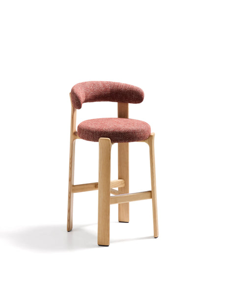 Hocker Granite aus terrakottafarbener Chenille und massivem Eschenholz mit naturfarbenem Finish, FSC 100%, 75 cm – Bild 1