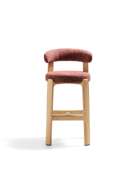 Hocker Granite aus terrakottafarbener Chenille und massivem Eschenholz mit naturfarbenem Finish, FSC 100%, 75 cm – Bild 7
