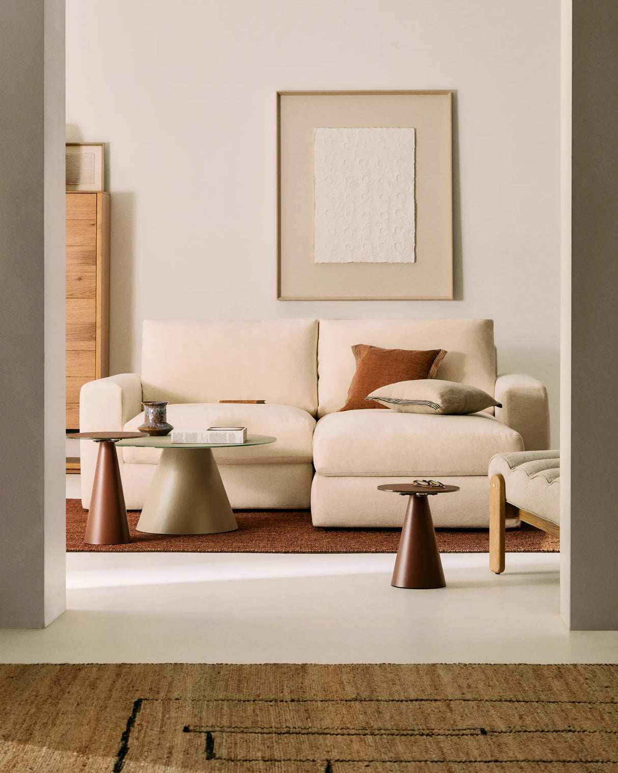 Modulares Sofa Alea für 3 Personen mit abnehmbarem Bezug aus Chenille mit Chaiselongue in Ecru, 220 cm – Bild 2