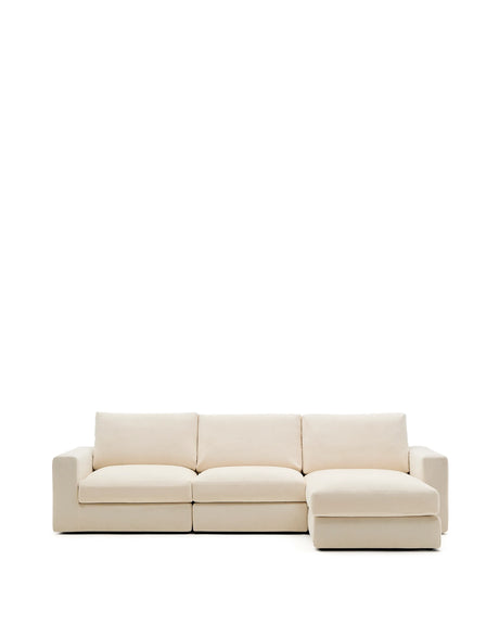 Modulares Sofa Alea für 4 Personen mit abnehmbarem Bezug aus Chenille mit Chaiselongue in Ecru, 310 cm – Bild 1
