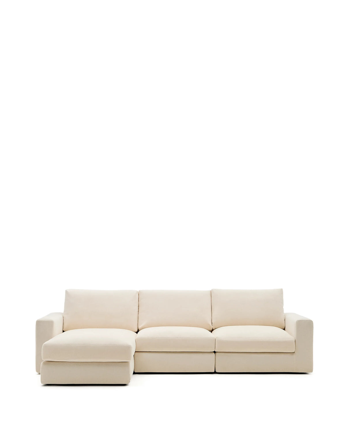 Modulares Sofa Alea für 4 Personen mit abnehmbarem Bezug aus Chenille mit Chaiselongue in Ecru, 310 cm – Bild 1