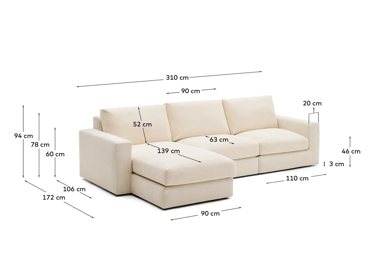 Modulares Sofa Alea für 4 Personen mit abnehmbarem Bezug aus Chenille mit Chaiselongue in Ecru, 310 cm – Bild 5
