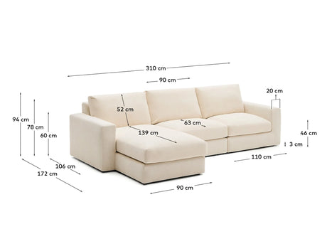 Modulares Sofa Alea für 4 Personen mit abnehmbarem Bezug aus Chenille mit Chaiselongue in Ecru, 310 cm – Bild 5