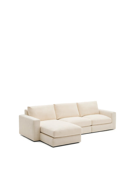 Modulares Sofa Alea für 4 Personen mit abnehmbarem Bezug aus Chenille mit Chaiselongue in Ecru, 310 cm – Bild 6