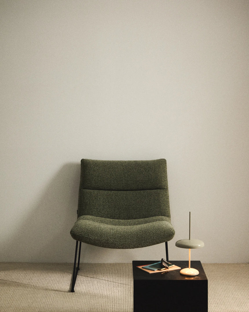 Sessel Asen in grüner Chenille mit schwarzen Stahlbeinen FSC 100% – Bild 2