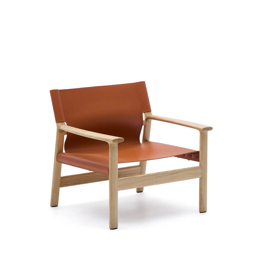 Sessel Jan aus recycelten Lederfasern in Hellbraun und massivem Eschenholz FSC 100 % mit Finish in natürlichem Farbton – Bild 1
