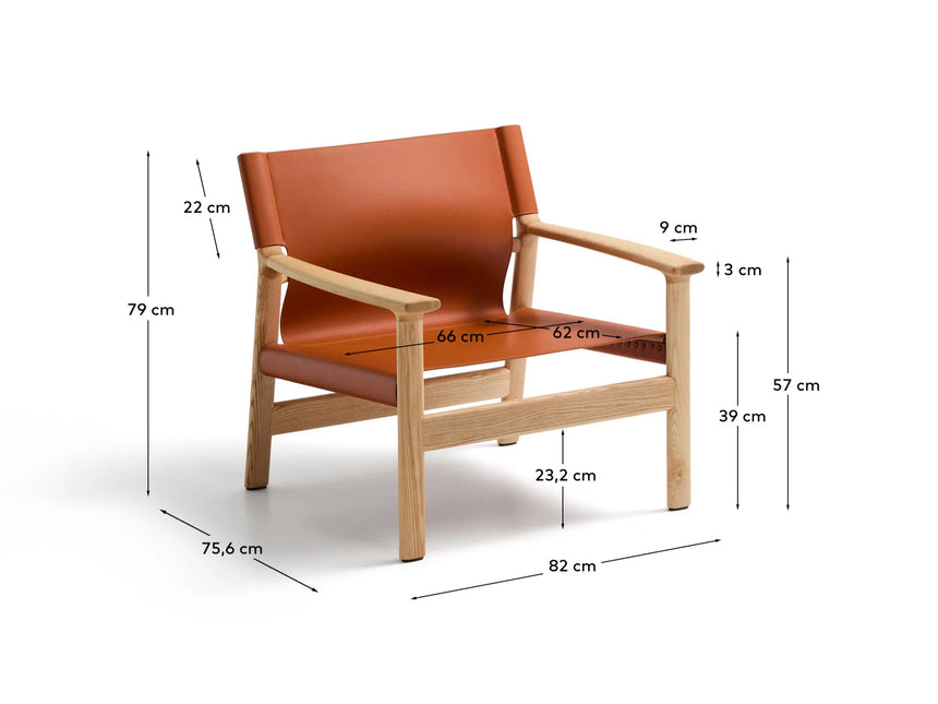 Sessel Jan aus recycelten Lederfasern in Hellbraun und massivem Eschenholz FSC 100 % mit Finish in natürlichem Farbton – Bild 5