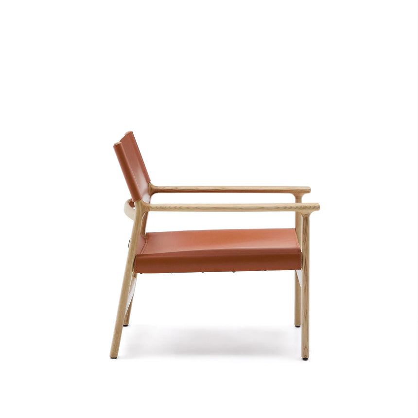 Sessel Jan aus recycelten Lederfasern in Hellbraun und massivem Eschenholz FSC 100 % mit Finish in natürlichem Farbton – Bild 7