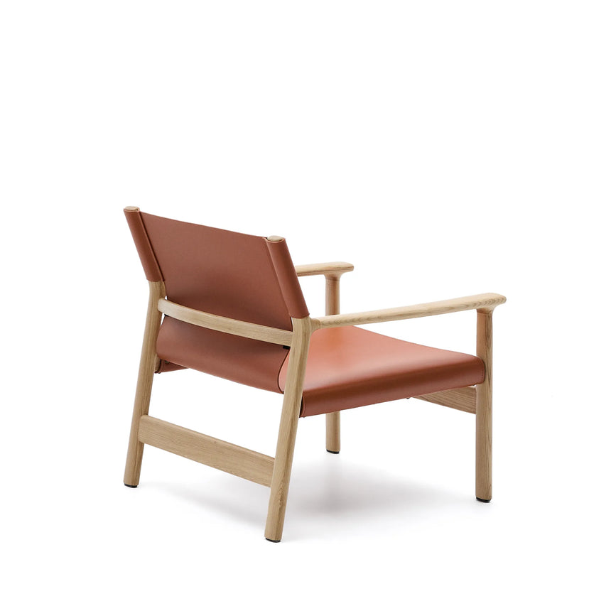 Sessel Jan aus recycelten Lederfasern in Hellbraun und massivem Eschenholz FSC 100 % mit Finish in natürlichem Farbton – Bild 9