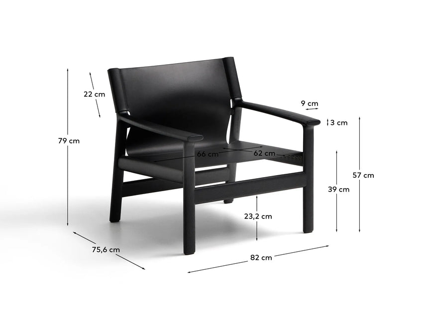 Sessel Jan aus recycelten Lederfasern in Schwarz und massivem Eschenholz FSC 100 % mit schwarzem Finish – Bild 5