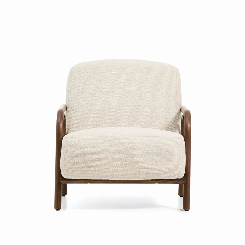 Sessel Sylo aus beiger Chenille und massivem Eschenholz mit nussbaumfarbenem Finish, FSC 100 % – Bild 13