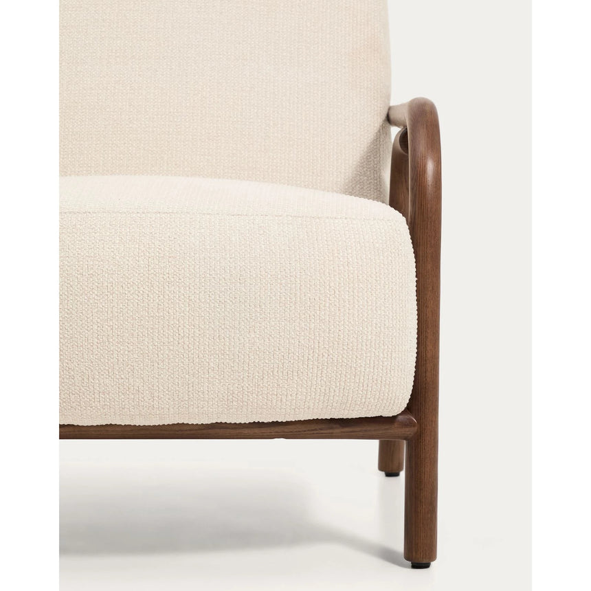 Sessel Sylo aus beiger Chenille und massivem Eschenholz mit nussbaumfarbenem Finish, FSC 100 % – Bild 15