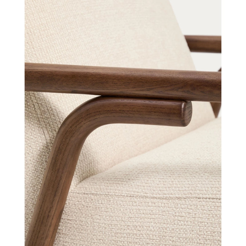 Sessel Sylo aus beiger Chenille und massivem Eschenholz mit nussbaumfarbenem Finish, FSC 100 % – Bild 18
