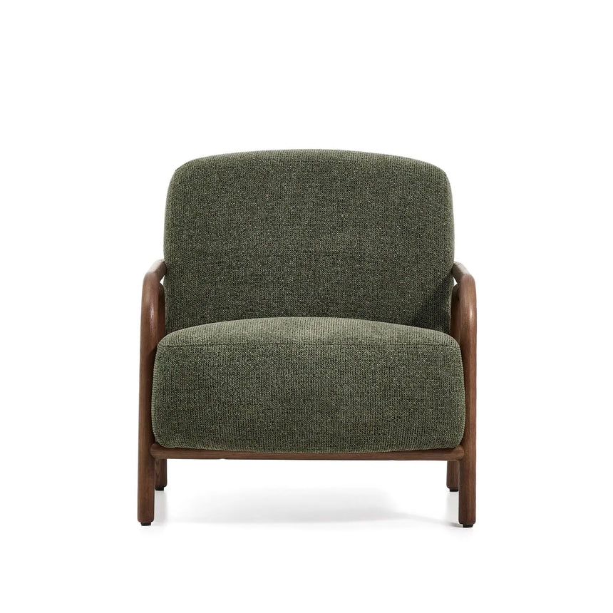 Sessel Sylo aus dunkelgrüner Chenille und massivem Eschenholz mit nussbaumfarbenem Finish, FSC 100 % – Bild 10