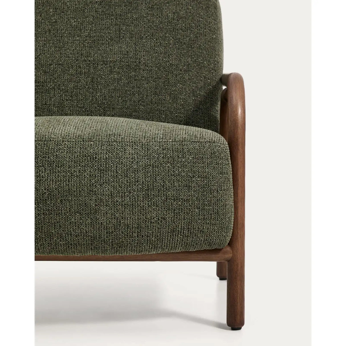 Sessel Sylo aus dunkelgrüner Chenille und massivem Eschenholz mit nussbaumfarbenem Finish, FSC 100 % – Bild 12