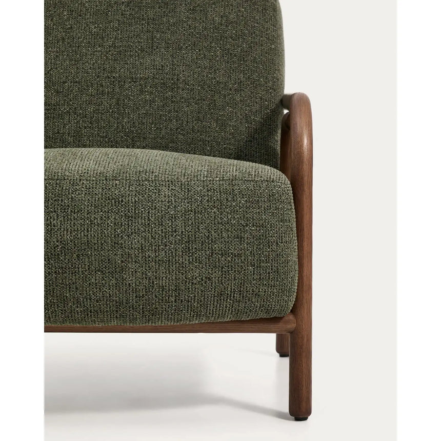 Sessel Sylo aus dunkelgrüner Chenille und massivem Eschenholz mit nussbaumfarbenem Finish, FSC 100 % – Bild 12