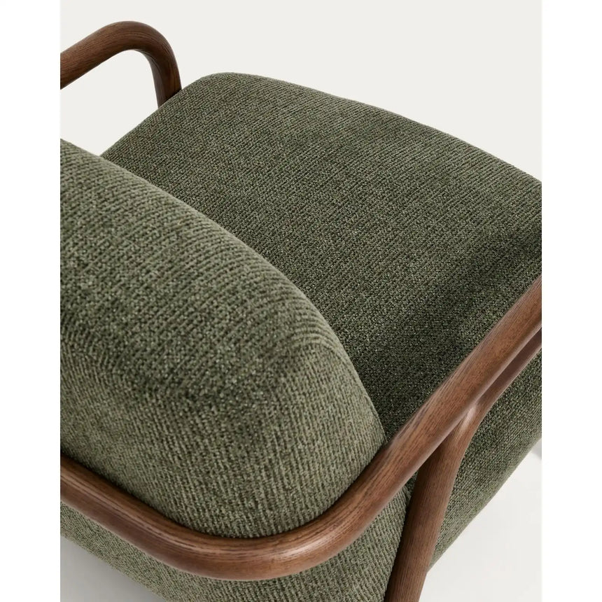 Sessel Sylo aus dunkelgrüner Chenille und massivem Eschenholz mit nussbaumfarbenem Finish, FSC 100 % – Bild 14