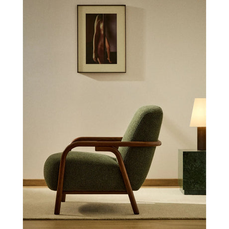 Sessel Sylo aus dunkelgrüner Chenille und massivem Eschenholz mit nussbaumfarbenem Finish, FSC 100 % – Bild 2