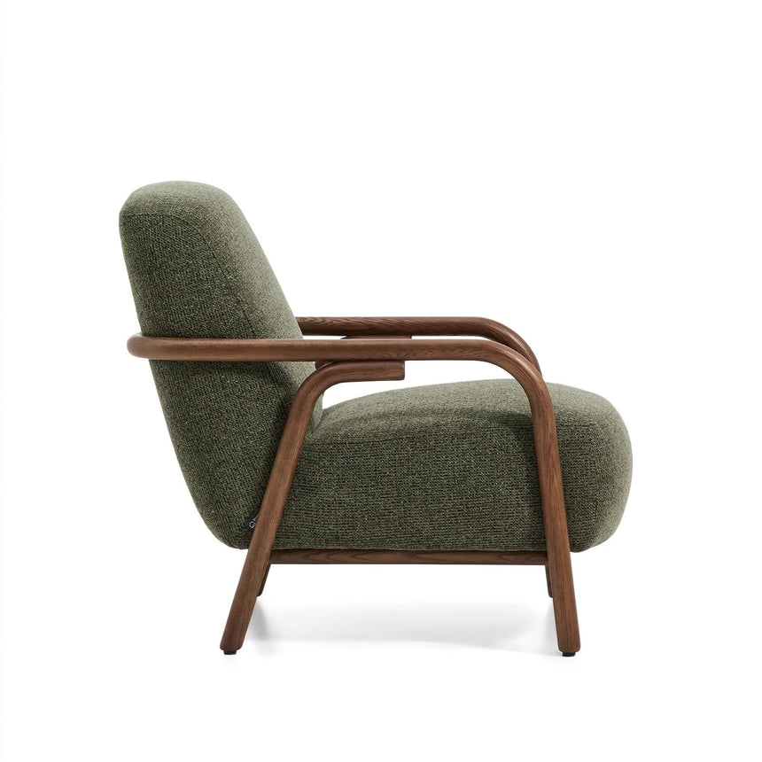 Sessel Sylo aus dunkelgrüner Chenille und massivem Eschenholz mit nussbaumfarbenem Finish, FSC 100 % – Bild 6