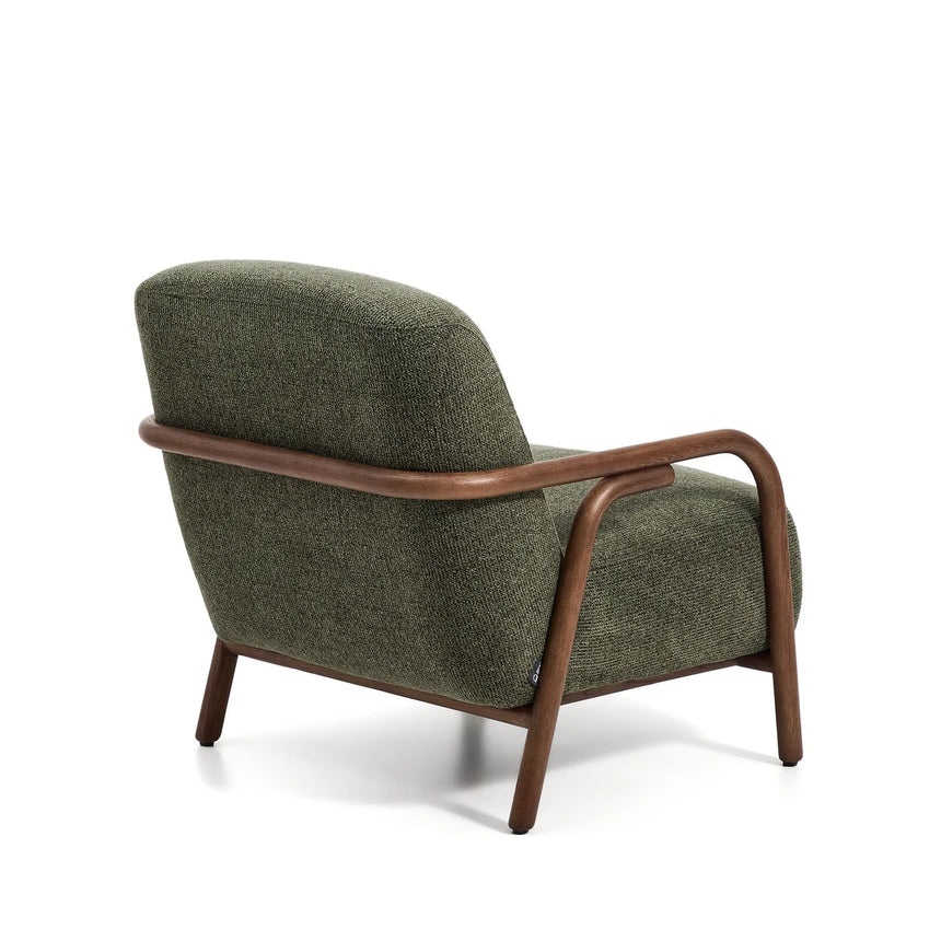 Sessel Sylo aus dunkelgrüner Chenille und massivem Eschenholz mit nussbaumfarbenem Finish, FSC 100 % – Bild 8