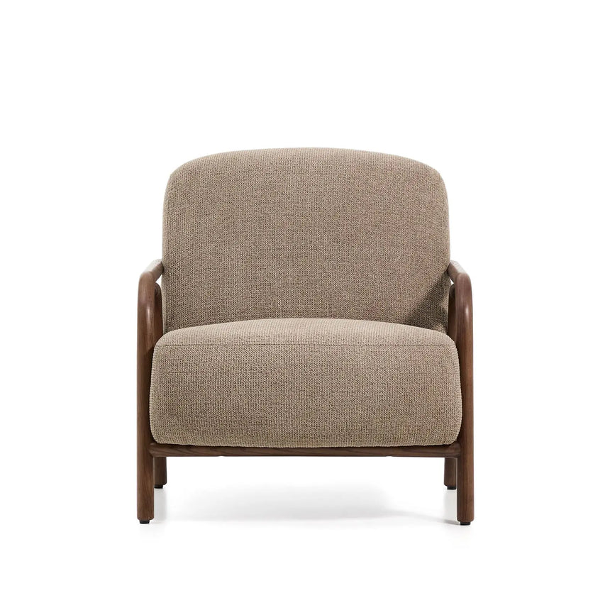 Sessel Sylo aus taupefarbener Chenille und massivem Eschenholz mit nussbaumfarbenem Finish, FSC 100 % – Bild 10