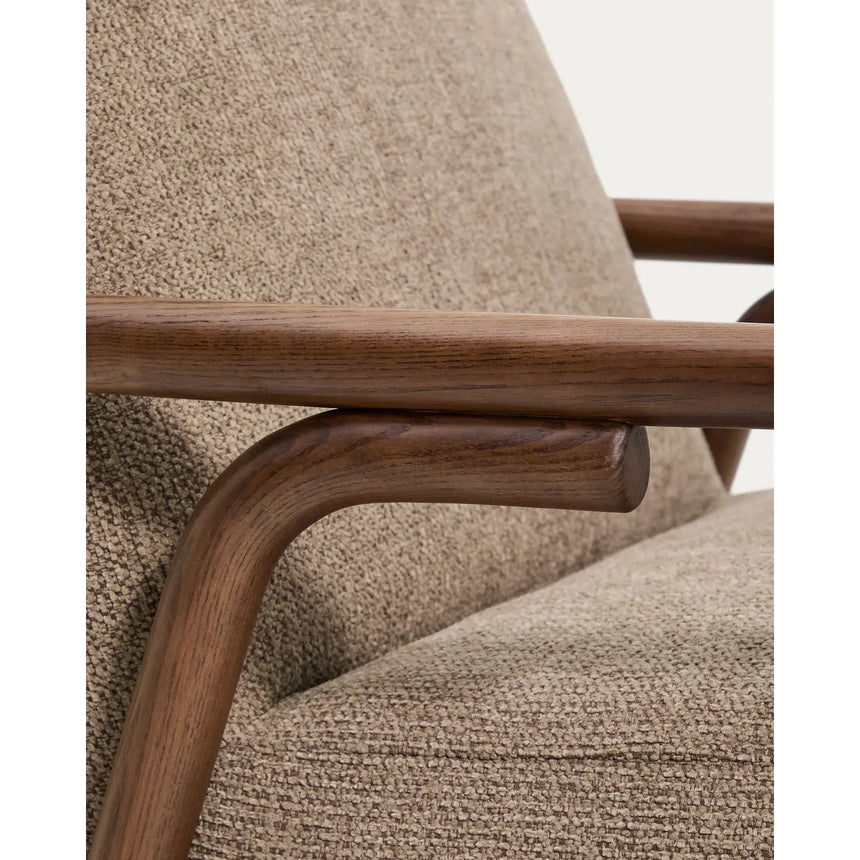 Sessel Sylo aus taupefarbener Chenille und massivem Eschenholz mit nussbaumfarbenem Finish, FSC 100 % – Bild 15