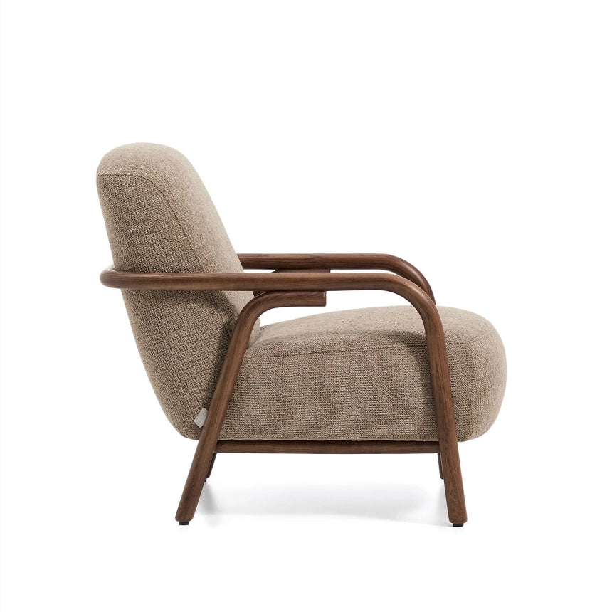 Sessel Sylo aus taupefarbener Chenille und massivem Eschenholz mit nussbaumfarbenem Finish, FSC 100 % – Bild 6