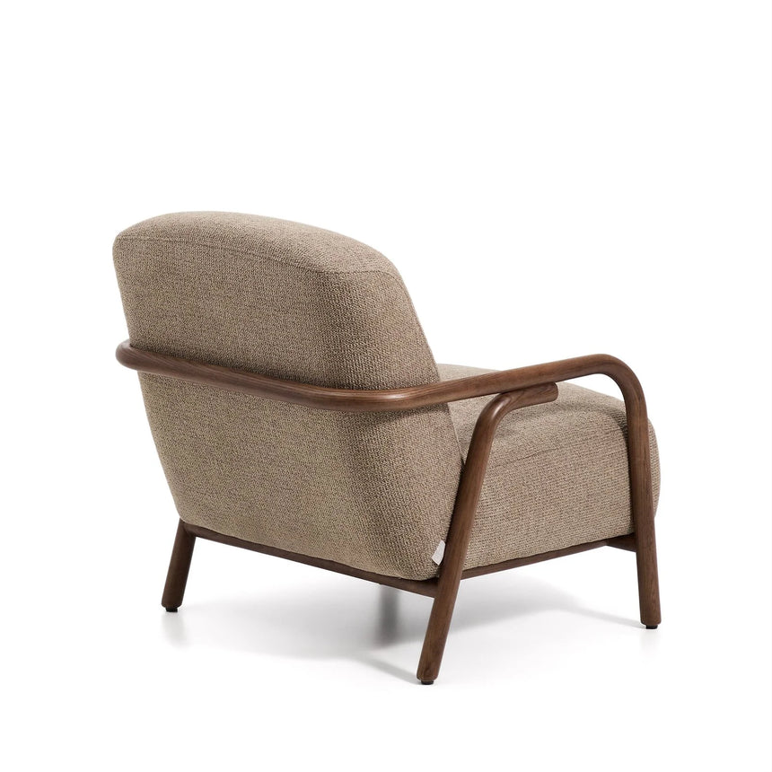 Sessel Sylo aus taupefarbener Chenille und massivem Eschenholz mit nussbaumfarbenem Finish, FSC 100 % – Bild 8