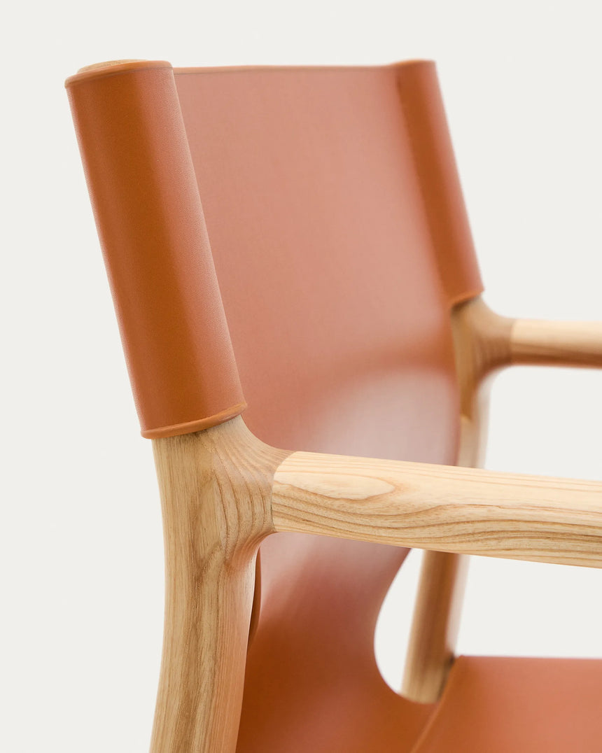 Stuhl Jan aus recycelten Lederfasern in Hellbraun und massivem Eschenholz FSC 100 % mit Finish in natürlichem Farbton – Bild 14