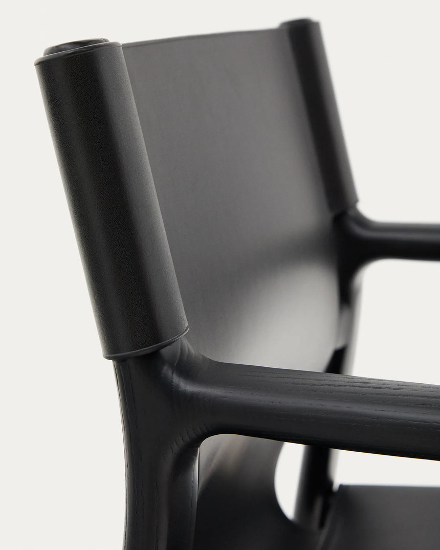 Stuhl Jan aus recycelten Lederfasern in Schwarz und massivem Eschenholz FSC 100 % mit schwarzem Finish – Bild 14