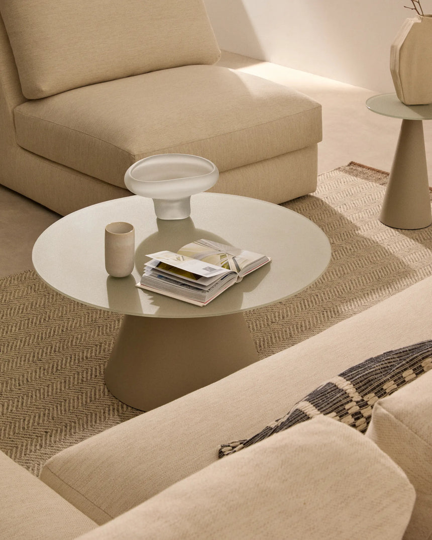 Wilshire Couchtisch aus gehärtetem Glas und Metall matt grau lackiert Ø 80 cm – Bild 4