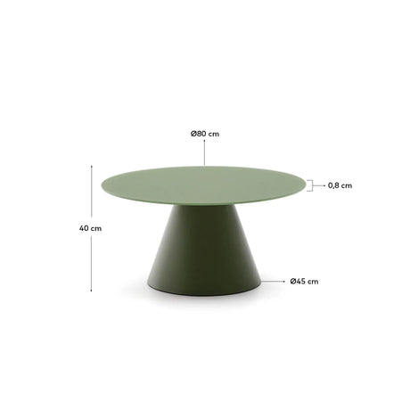 Wilshire Couchtisch aus gehärtetem Milchglas und Stahl matt grün lackiert Ø80 cm – Bild 3