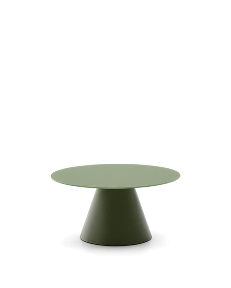 Wilshire Couchtisch aus gehärtetem Milchglas und Stahl matt grün lackiert Ø80 cm – Bild 5