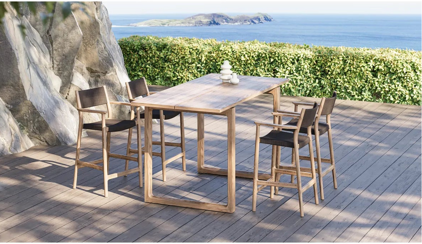 Garten Barhocker Maddalena aus Naturteak und Walnussschnur in Natur, 50×59×98 cm - ZEN ZONE Furniture