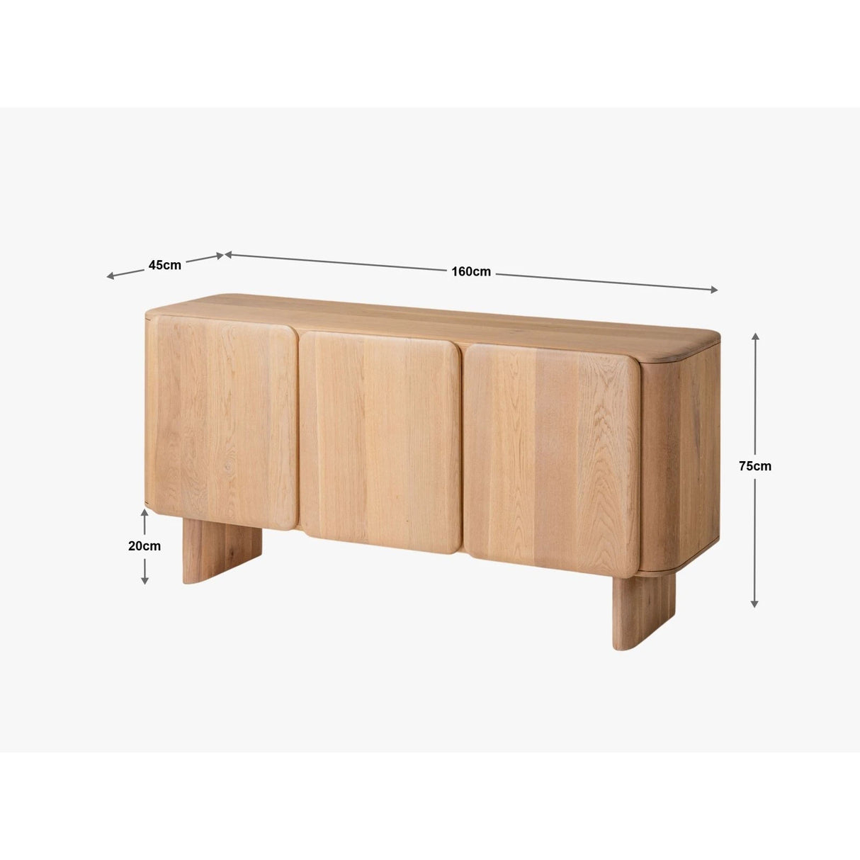 Aggie Kommode aus massivem Eichenholz, 160x45x75 cm von Micadoni – Produktbild 2