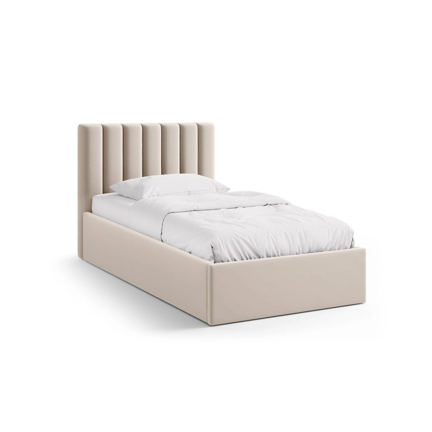 Allison Bett mit Kopfteil und Stauraum aus Samt in Dunkelbeige (Bluvel 30), 90x200 cm von Micadoni – Bild 1