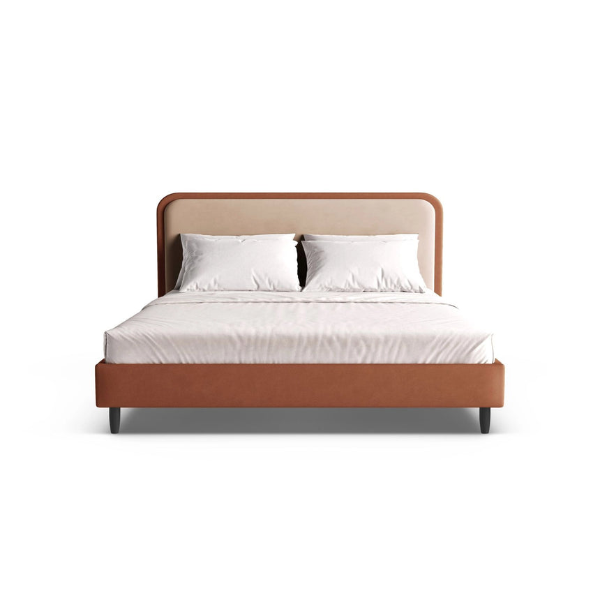 Aveline Bett mit Kopfteil aus Samt/Veganes Leder in Mandelbeige/Kastanienbraun (Magic Velvet 2282,Vega 56), 200x200 cm von Micadoni – Bild 5