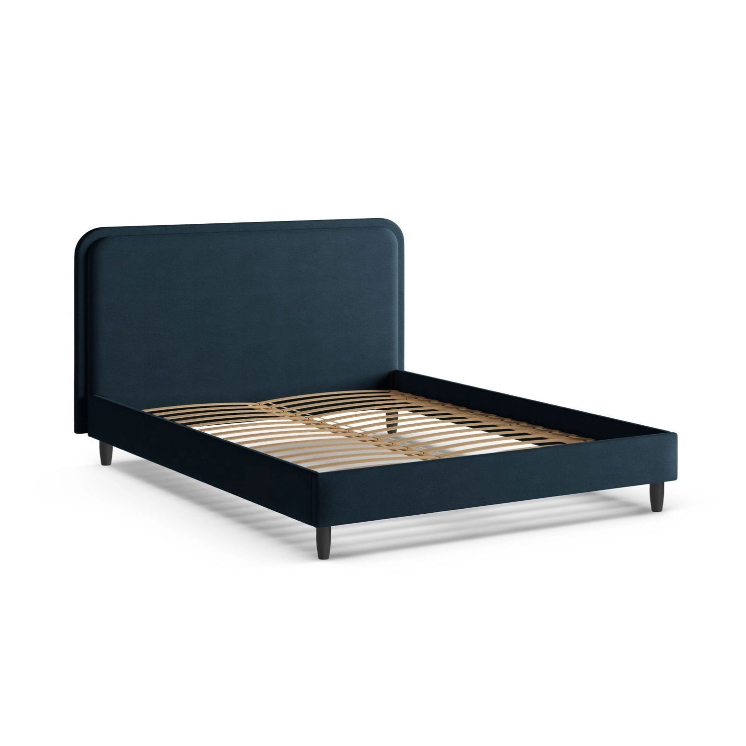 Aveline Bett mit Kopfteil aus Strukturierter Stoff in Satinblau (Wind 73), 140x200 cm von Micadoni – Bild 6
